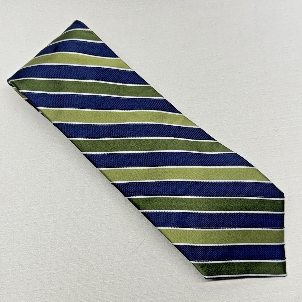 Chaps Necktie Mens OS Blue Green Striped Silk Classic Preppy Professional Tie‎